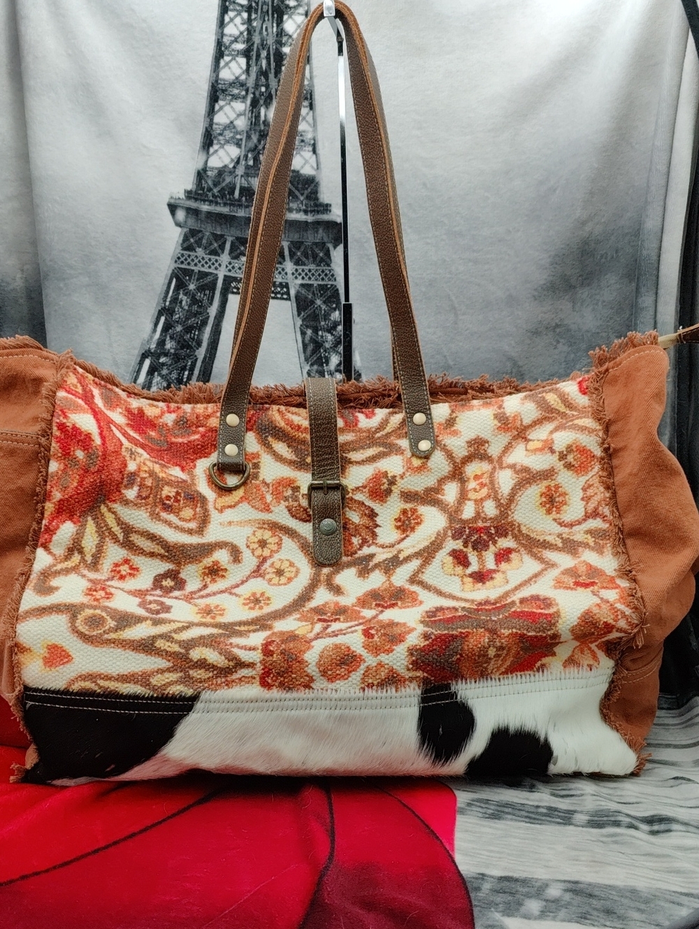 Myra Bag Comfort Zone XLarge Weekender Bag Leather And Hair Trim